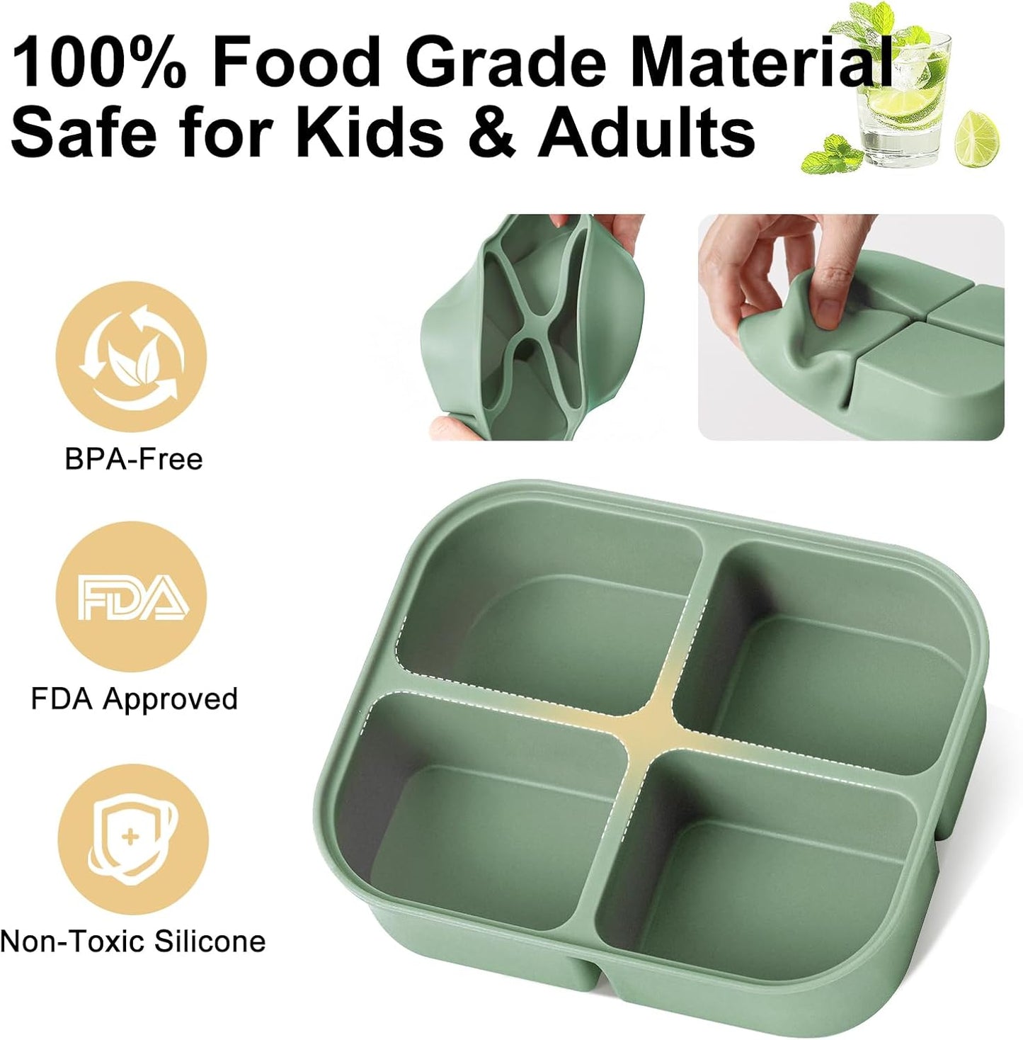 Ice Cube Tray 2 Pack – Stackable Large Silicone Ice Cube Freezer Molds & Easy Release Square Ice Cube Maker with Removable Lid BPA Free for Cocktail,Whiskey，Soup Baby Food