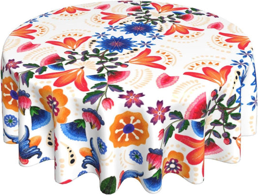 Mexican Round Tablecloth, Traditional Floral Tile Dia De Los Muertos Azulejo Mosaic Mexico Water Resisitant Table Cover for Dining Kitchen Living Room Home Party Holiday Decor 70 inch Round