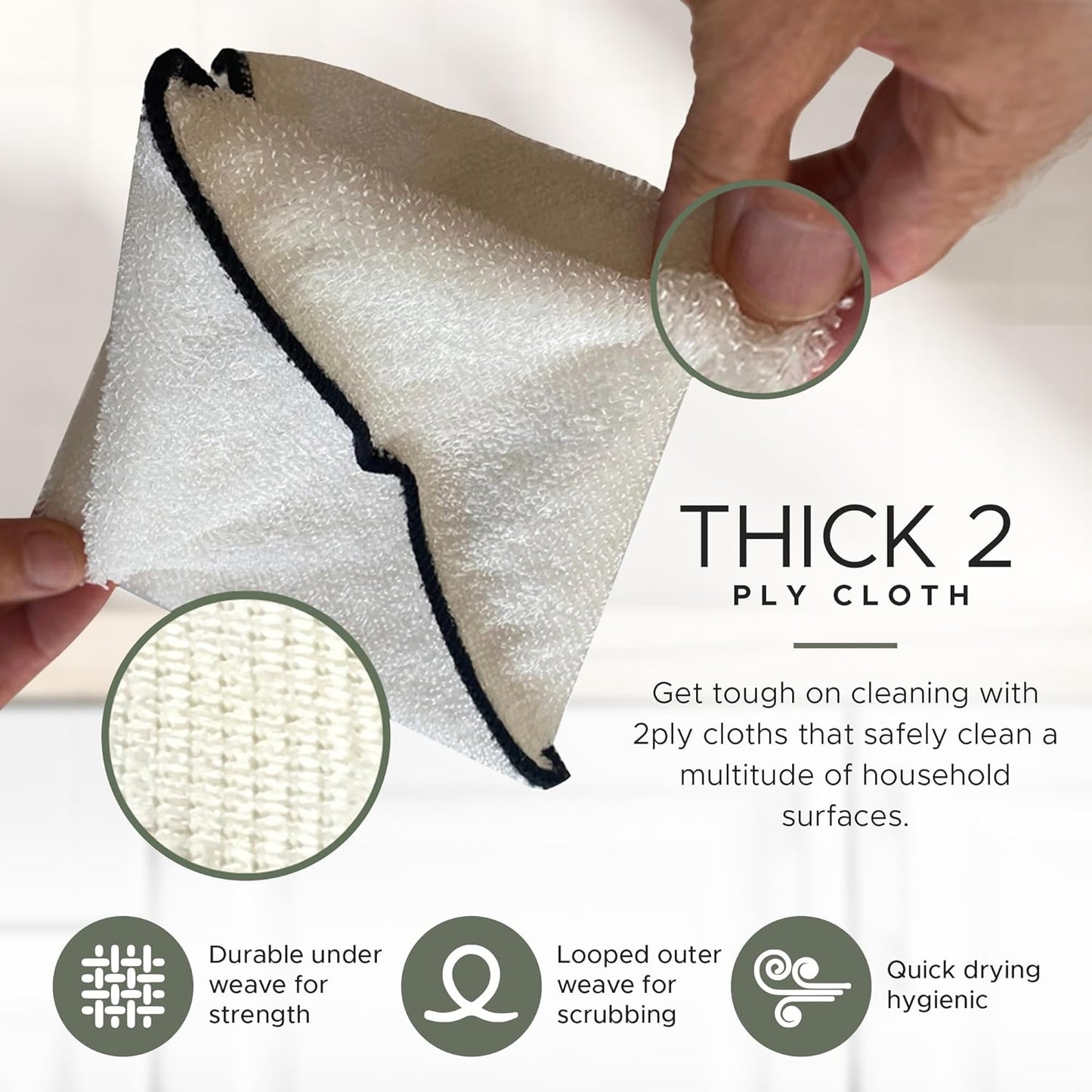 Whiffkitch Dishcloths Dishrags for Kitchen and Household Cleaning 6x7 6-Pack Non-Scratch 2-Ply Weave, Rayon Derived from Bamboo, Absorbent, Washable, Long-Lasting