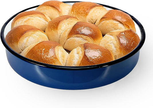 12 Inch Enamel Roasting Pan for Induction Cooktops - Heavy Duty Round Baking Pan for Thanksgiving Turkey Christmas Ham Lasagna & Pizza Dishwasher Safe Oven Broiler & Stovetop Pan