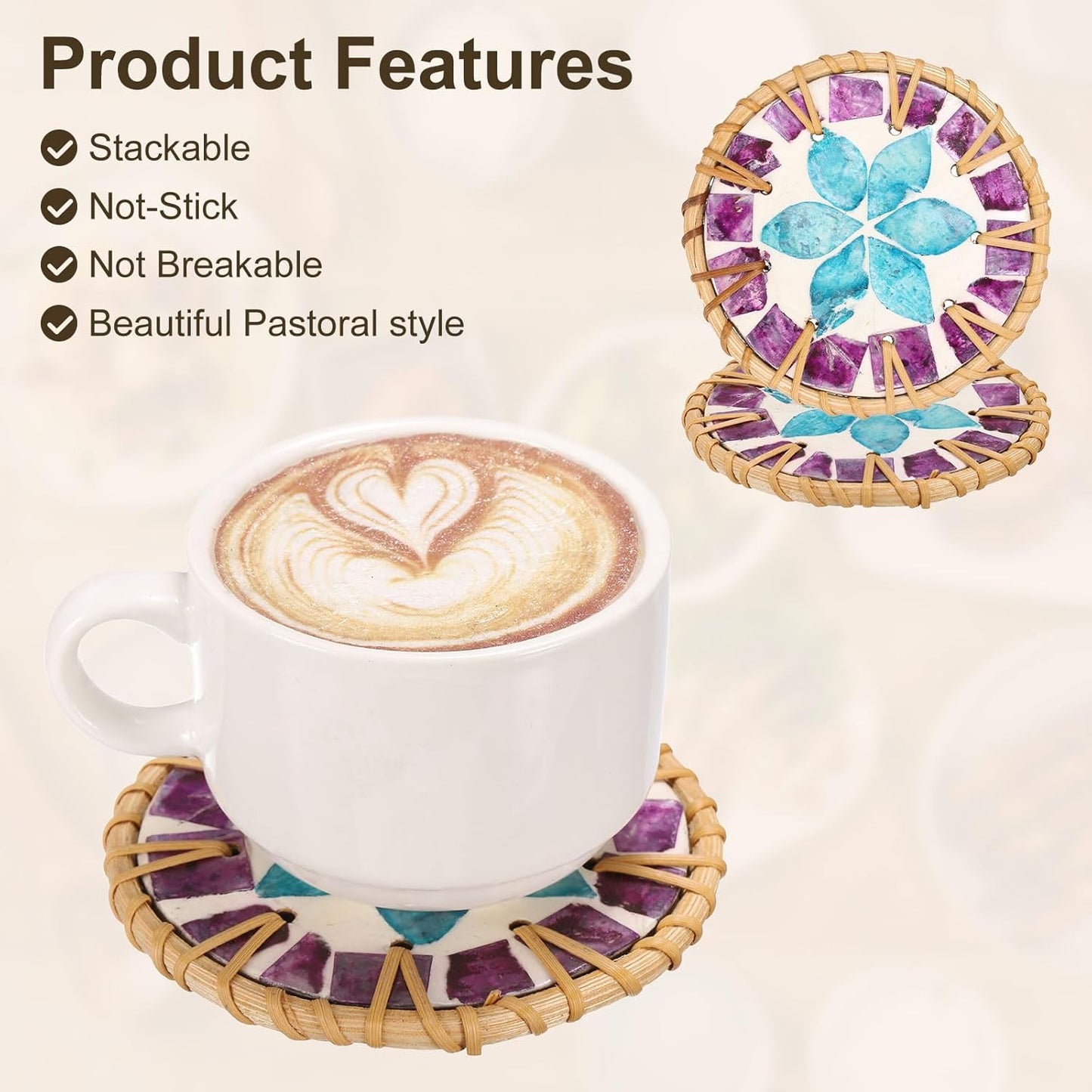 uxcell 2Pcs Handmade Woven Rattan Coasters, Heat-Resistant Drink Coasters for Coffee Table Dining Room Kitchen Coffee Wine Decor, Blue Petal