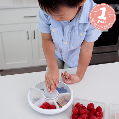 GoBe Kids Small Snack Spinner Flip Bundle with Hand Strap and Sticker Sheet - Reusable Snack Container with 5 Compartment Dispenser and Lid | BPA/PVC Free | Dishwasher Safe | No Spill - Coral Pink