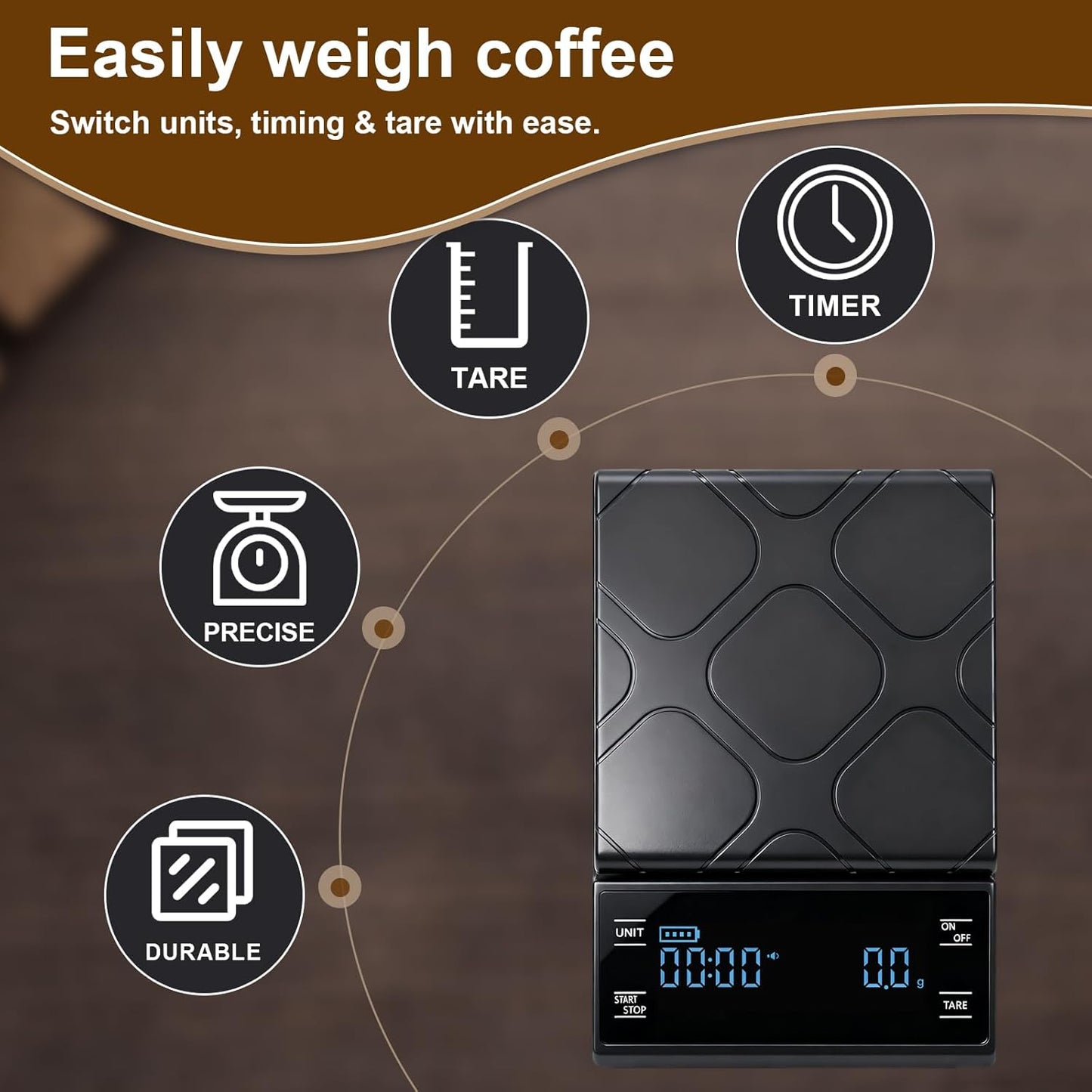 Coffee Scale Kitchen 3kg/0.1g Precision Food Scale,Units Conversion,for Coffee Prep,Perfect for Home Coffee Lovers Rechargeable Black