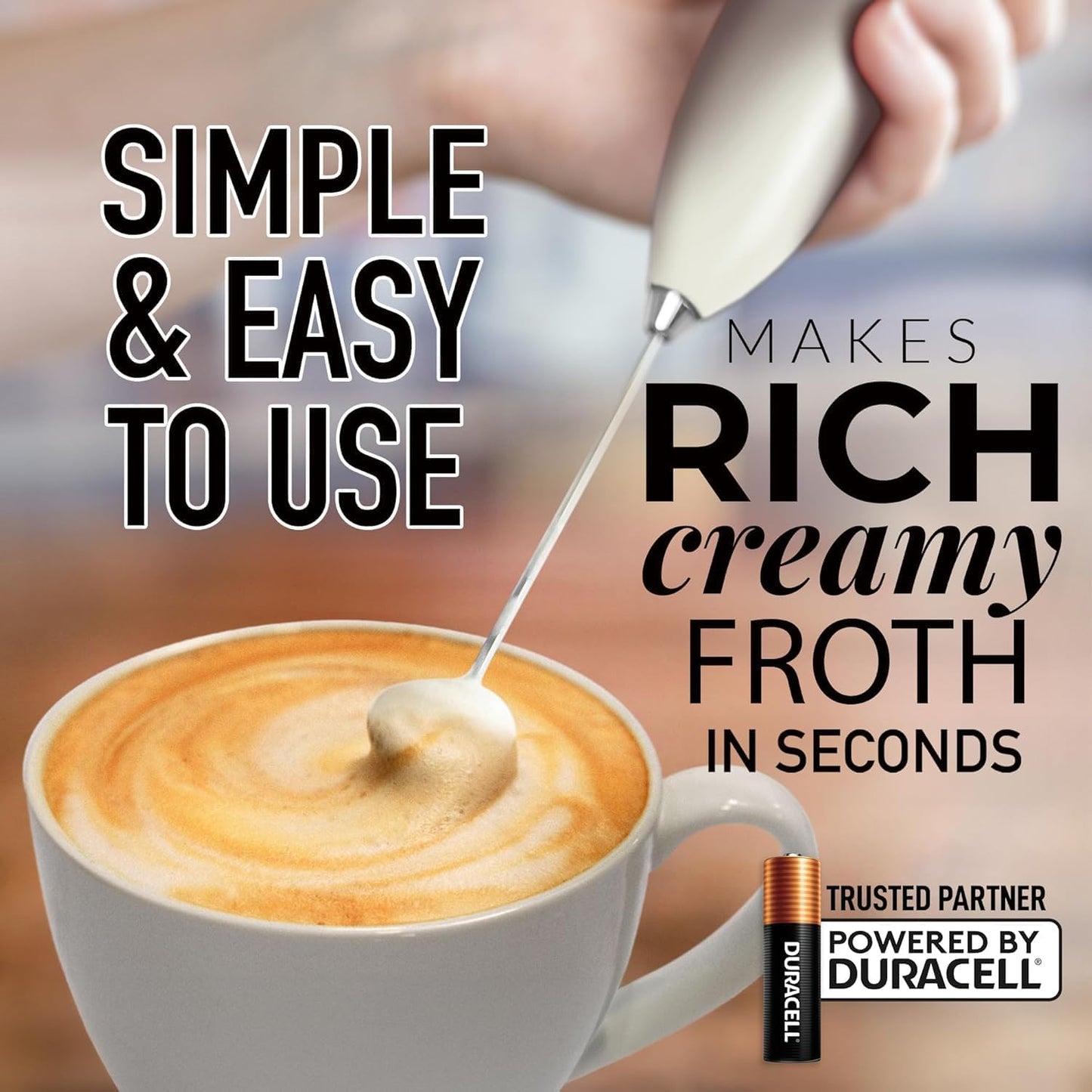 Zulay Kitchen Milk Frother Handheld Electric Whisk with AA Duracell Batteries – Durable Drink Mixer for Coffee, Lattes, Cappuccinos & More - Gray