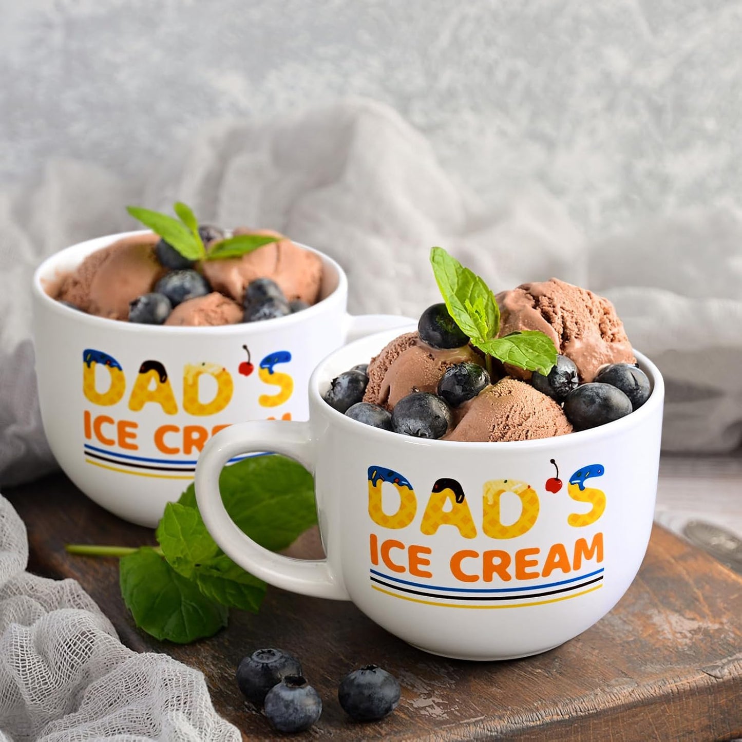 YHRJWN Dad Gifts for Fathers Day from Daughter Son, Gifts for Dad, Dad's Ice Cream Bowl Scoop Shovel Spoon Set, Daddy Birthday Fathers Day Christmas Gift, 16 Oz White