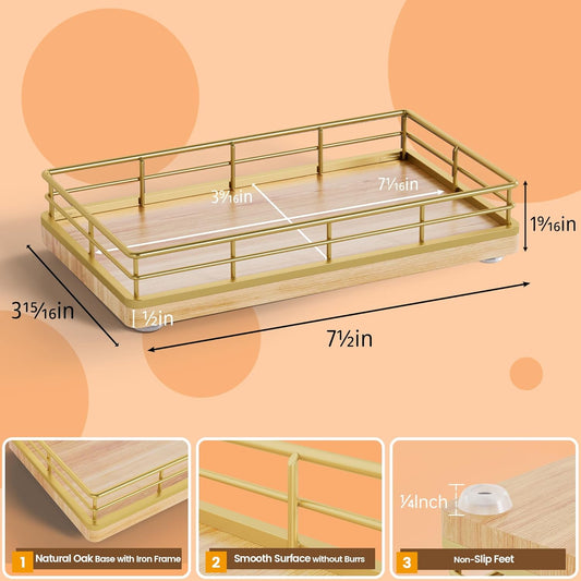 Wooden Decorative Tray, Oak 7.5" L Coffee Table Tray for Kitchen Countertop Soap Sponge Holder for Dresser Perfume Jewelry Candle Nightstand Table Centerpieces for Dining Room Decor Natural