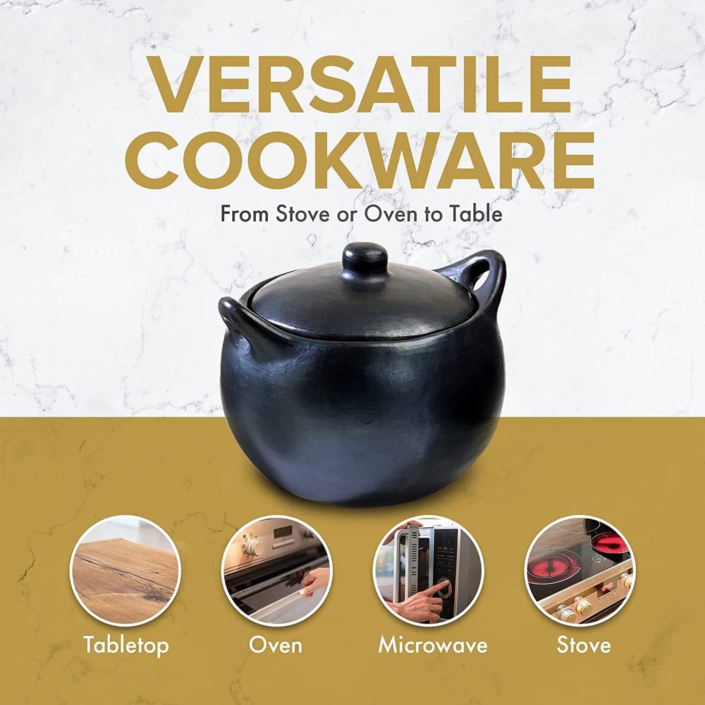 Authentic Chamba Soup & Bean Pot - Elegant Handmade Black Clay Dutch Oven with Cover - Perfect for Soups, Beans, Stocks & More - Versatile & Durable