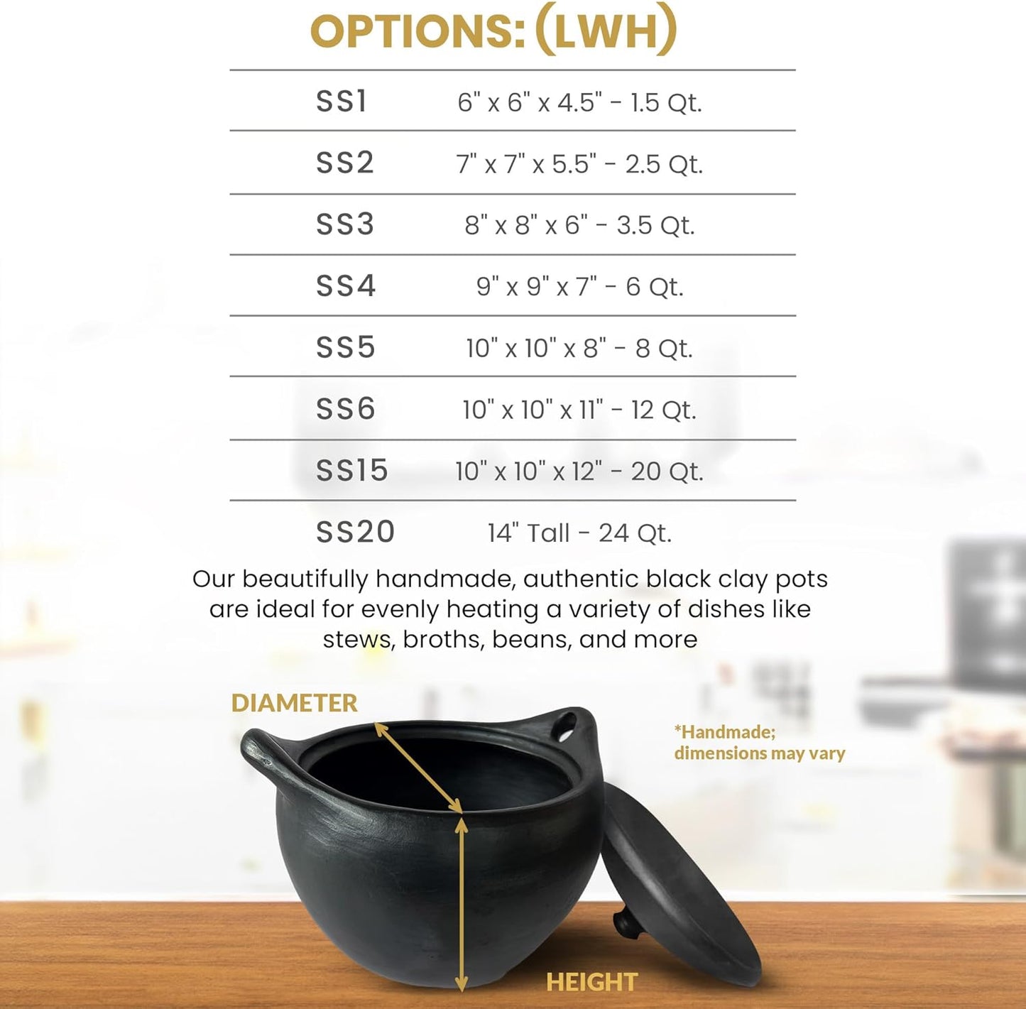 Authentic Chamba Soup & Bean Pot w/Cover - Elegant, All-Natural Black Clay Dutch Oven for Slow, Even Cooking - Stovetop & Oven Safe – Earthenware, Handmade in Colombia, V. Small, 1.5 Qt.