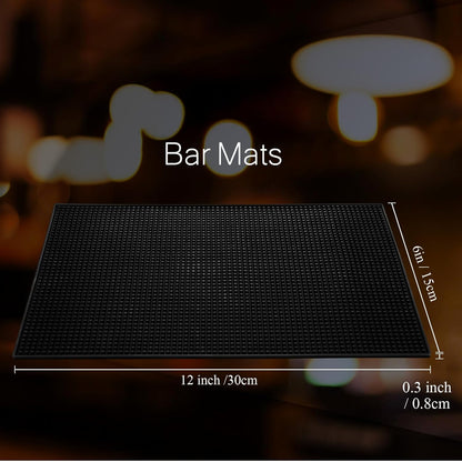 Tioncy 2 Pcs Bar Mat 6 x 12 Inch Bar Mat for Countertop Non Slip Rubber Bar Service Mat Cocktail Coffee Bar Mats for Home Bar Bartending Barbershop, Black