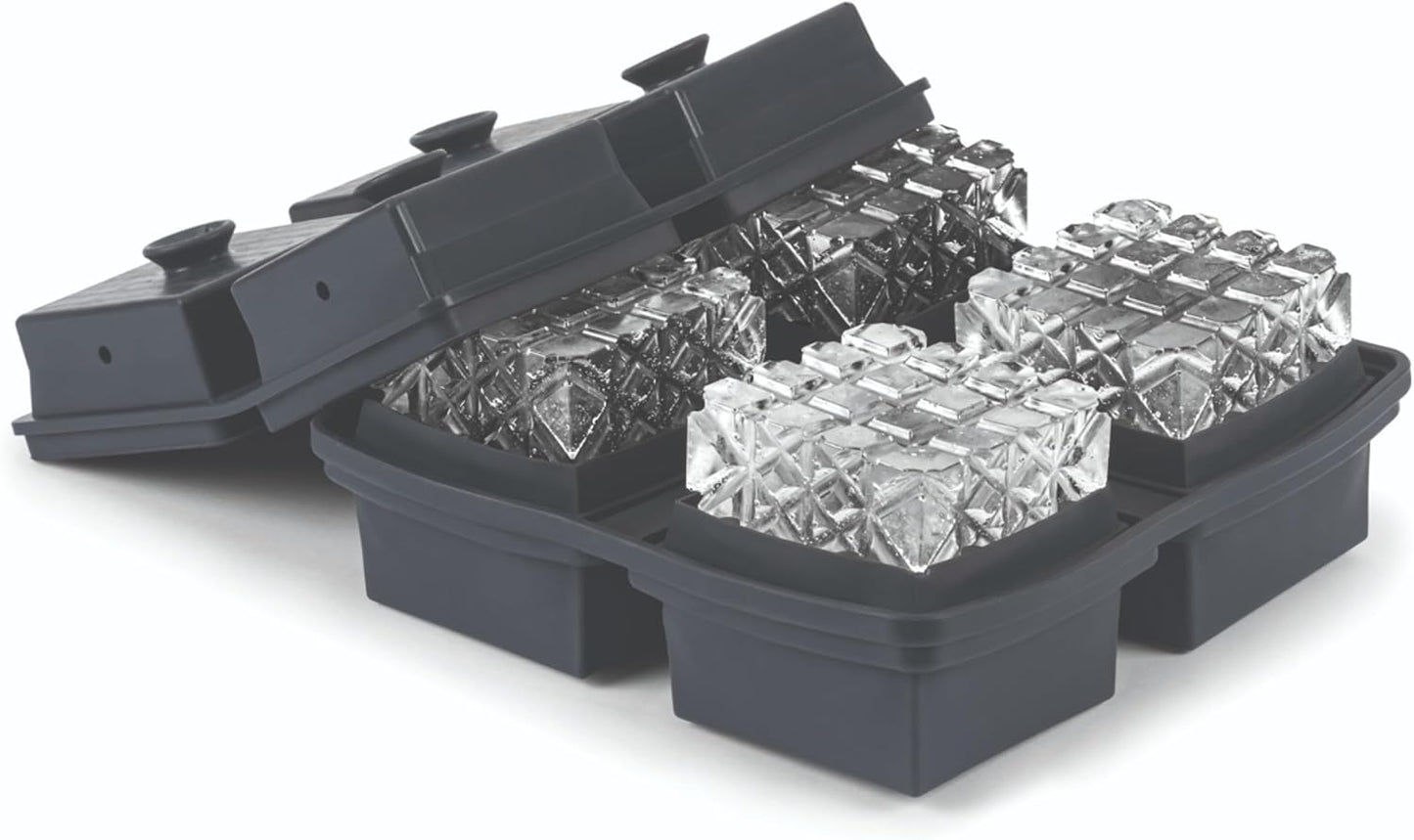 W&P Crystal Ice Tray, Perfect Etched Large Cubes, Slow Melting for Whiskey and Cocktails, Food Grade Premium Silicone, Dishwasher Safe, BPA Free