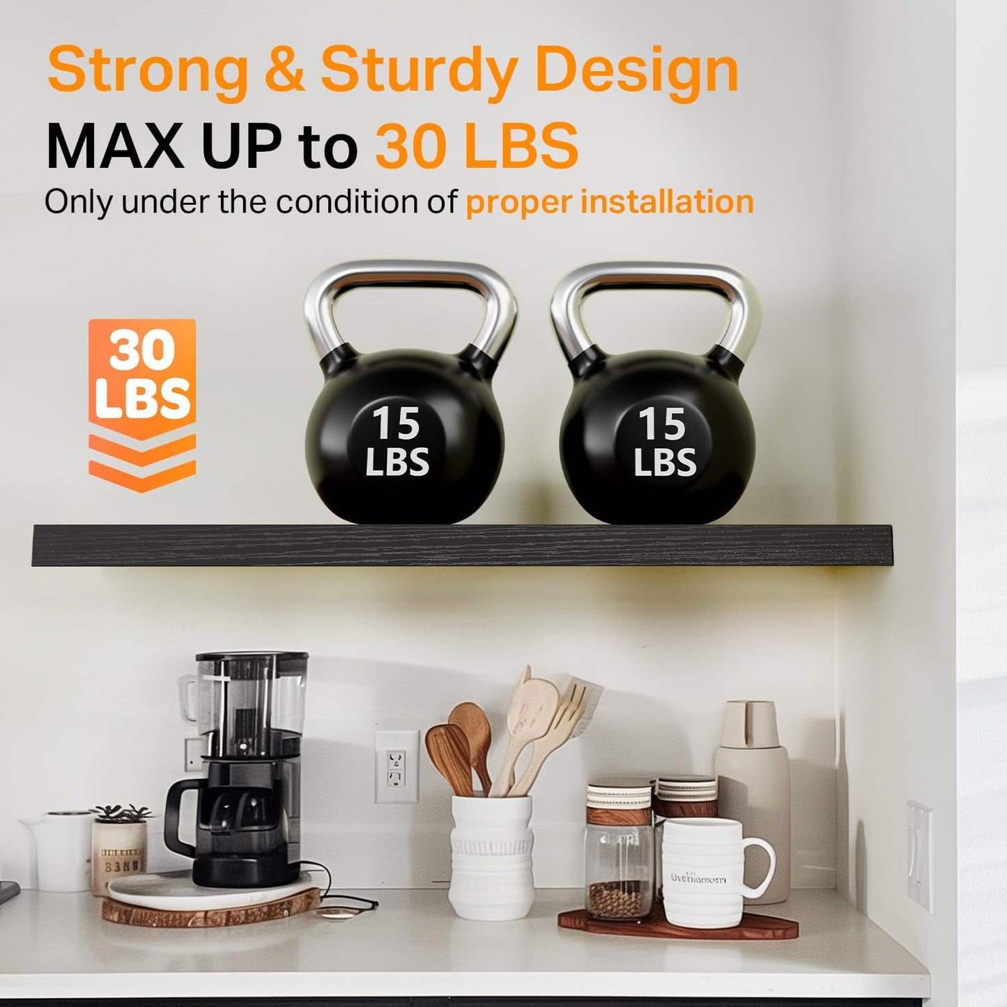 BAYKA Floating Shelves for Wall, 36 inches Long Wall Mounted Rustic Wood Shelves for Bathroom, Bedroom, Living Room, for Book/Storage/Decor with 30lbs Capacity - Black,Set of 3