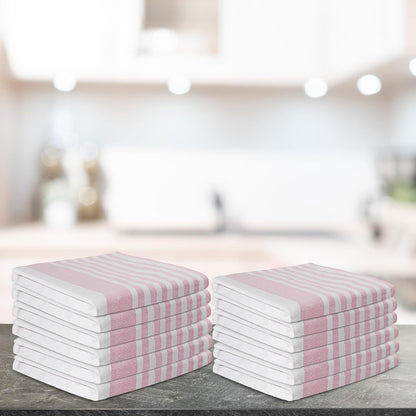 Urban Villa DinnerNapkins Horizontal Stripes Cloth Napkins Set of 12 Pink Color Dinner Napkins 20x20 Inches 100% Cotton Over Sized Cloth Napkins with Mitered Corners DinnerNapkins