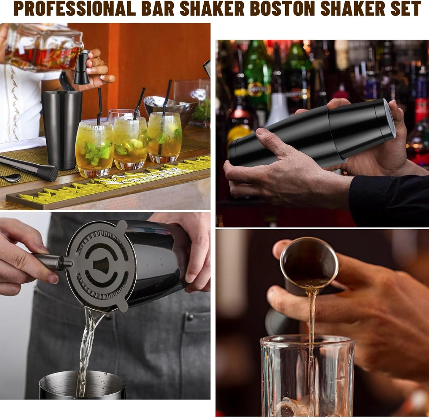 Boston Shaker Cocktail Set Bartender Kit, 12 Pcs Drink Shaker with Strainer Bartending Martini Shaker Tin with 18oz & 28oz Mixed Alcohol Shaker Professional Stainless Steel Bar Tool for Beginner