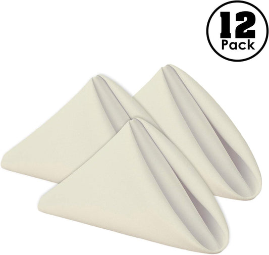 Gee Di Moda Cloth Napkins - 17 x 17 Inch Ivory Dinner Napkins - Set of 12 Soft & Absorbent Washable Fabric Cloth Table Napkins with Hemmed Edges for Hotel Restaurant, Holiday Parties & Wedding