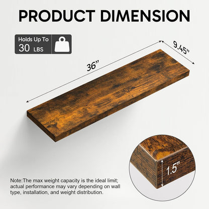 BAYKA Floating Shelves for Wall, 36 inches Wall Mounted Wood Shelves for Bathroom, Bedroom, Living Room, for Storage/Decor with 30lbs Capacity - Rustic Brown,Set of 3
