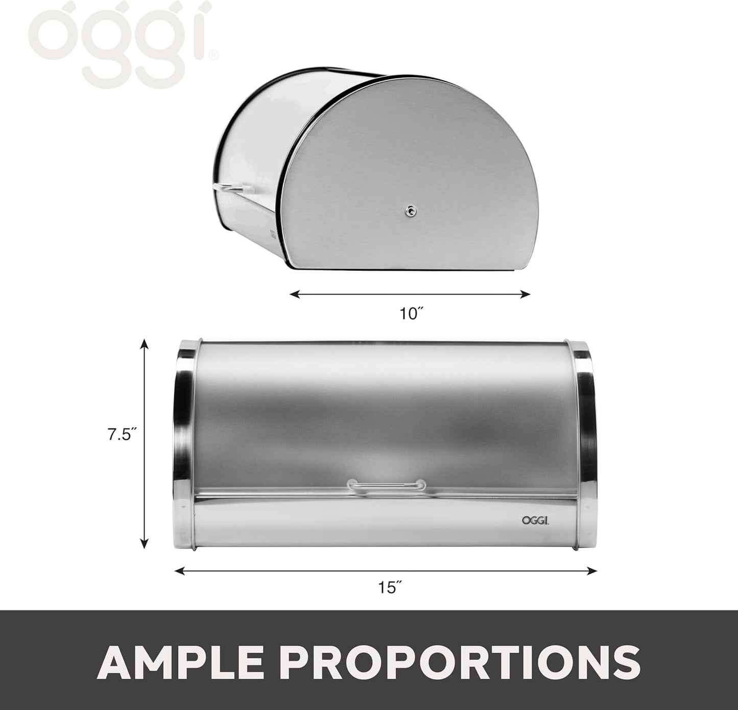 Oggi Stainless Steel Roll Top Bread Box for Kitchen Countertop with Frosted Plexilass Lid - Fits Multiple Loaves of Bread and Other Freshly Baked Goods Including Cookies, Bagels, Muffins