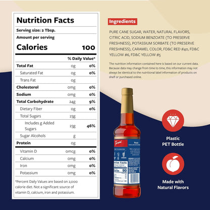 Torani Peach Syrup for Drinks, Flavoring for Iced Tea, Lemonade, and Sodas, Pump Included, 25.4 Oz