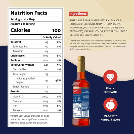 Torani Peach Syrup for Drinks, Flavoring for Iced Tea, Lemonade, and Sodas, Pump Included, 25.4 Oz