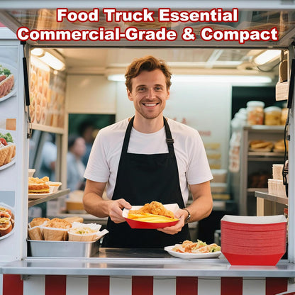 50 Pcs 2lb Paper Food Boat Trays Disposable，Snack Tray，Food Trays for Snack French Hot Dog Taco Popcorn Picnic party Wedding，Concession Stand Supplies (Red)