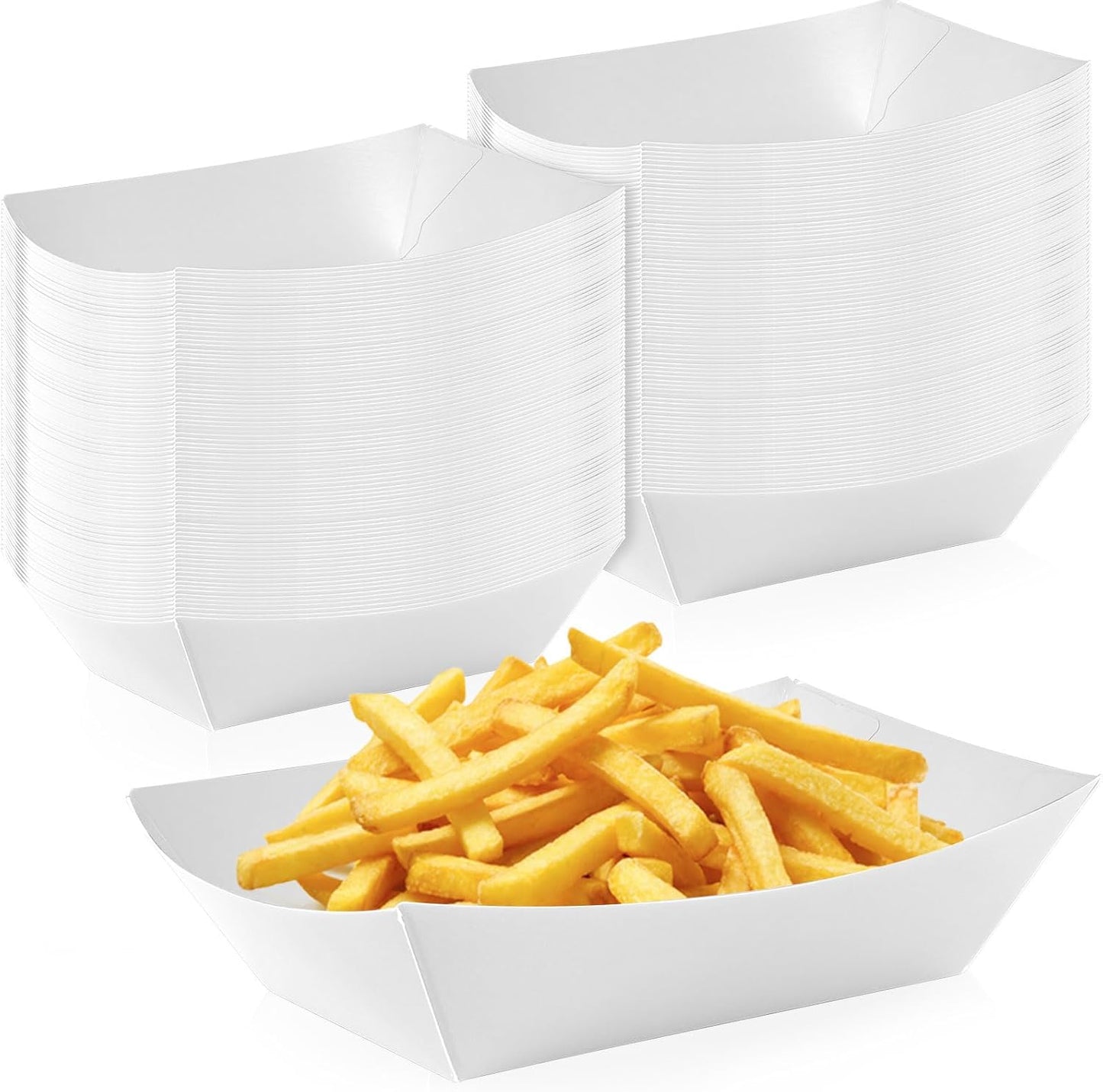 100 Pcs White Paper Food Tray Sturdy Disposable Food Boats Nacho Plates Disposable Serving Snack Trays for Catering, Party Birthday Supplies, and Food Service (White)