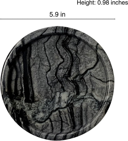 Travertine Tray, Small Ceramic Vanity Tray for Bathroom Counter Decor, Round Marble Decorative Trays for Coffee Table (Grey Black, Small Size)