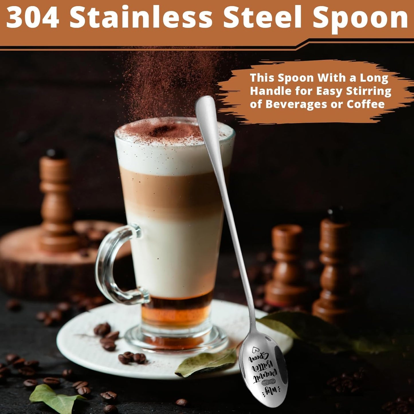 Peanut Butter Spoon - Funny Engraved Stainless Steel Spoon for Peanut Butter Lovers, Dessert Spoon for Moms, Dads, Boys, Girls, Kids Birthdays, Christmas, Valentine's Day G