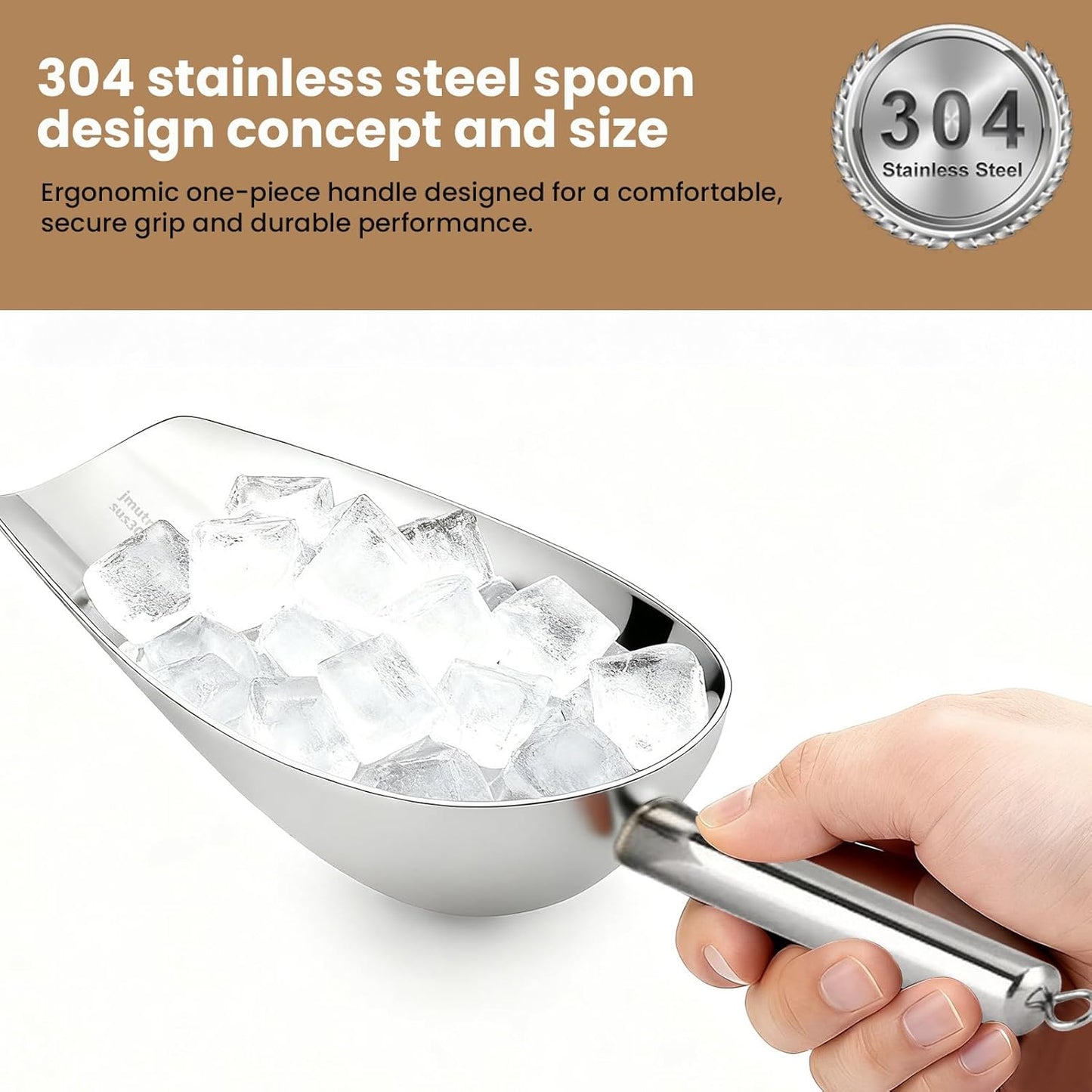 Ice Scoop for Ice Maker, 12 Oz Heavy Duty Ice Shovel, 304 Stainless Steel Commercial Multi-Purpose Spoon for Bar, Kitchen, Party & Pet Food, Easy to Clean, Silver