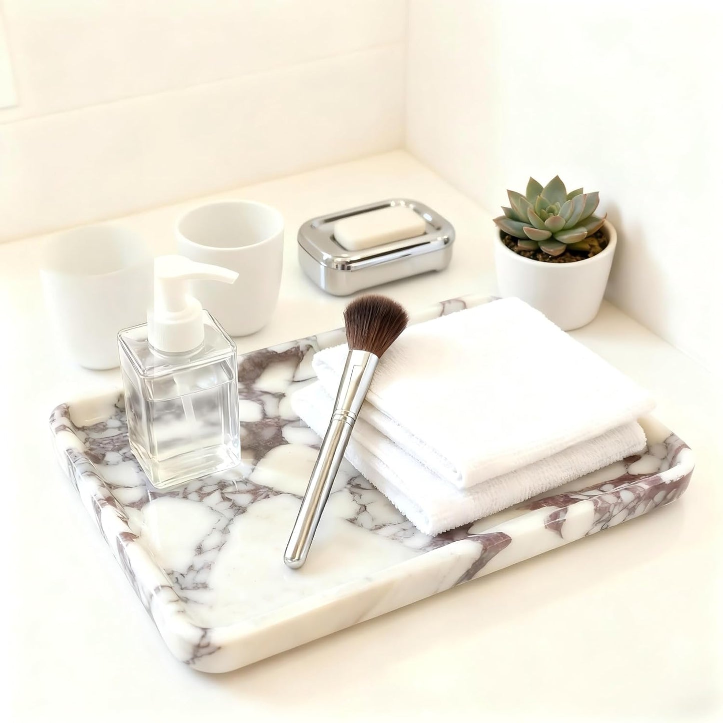 Artisonal Abode Rectangular Marble Tray – Luxury Bathroom Vanity Organizer, Jewelry & Makeup Holder, Natural Stone Home Decor Gift