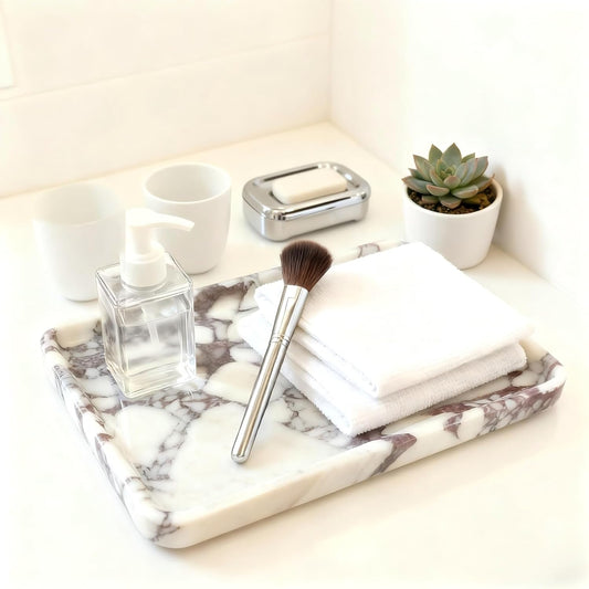 Artisonal Abode Rectangular Marble Tray – Luxury Bathroom Vanity Organizer, Jewelry & Makeup Holder, Natural Stone Home Decor Gift
