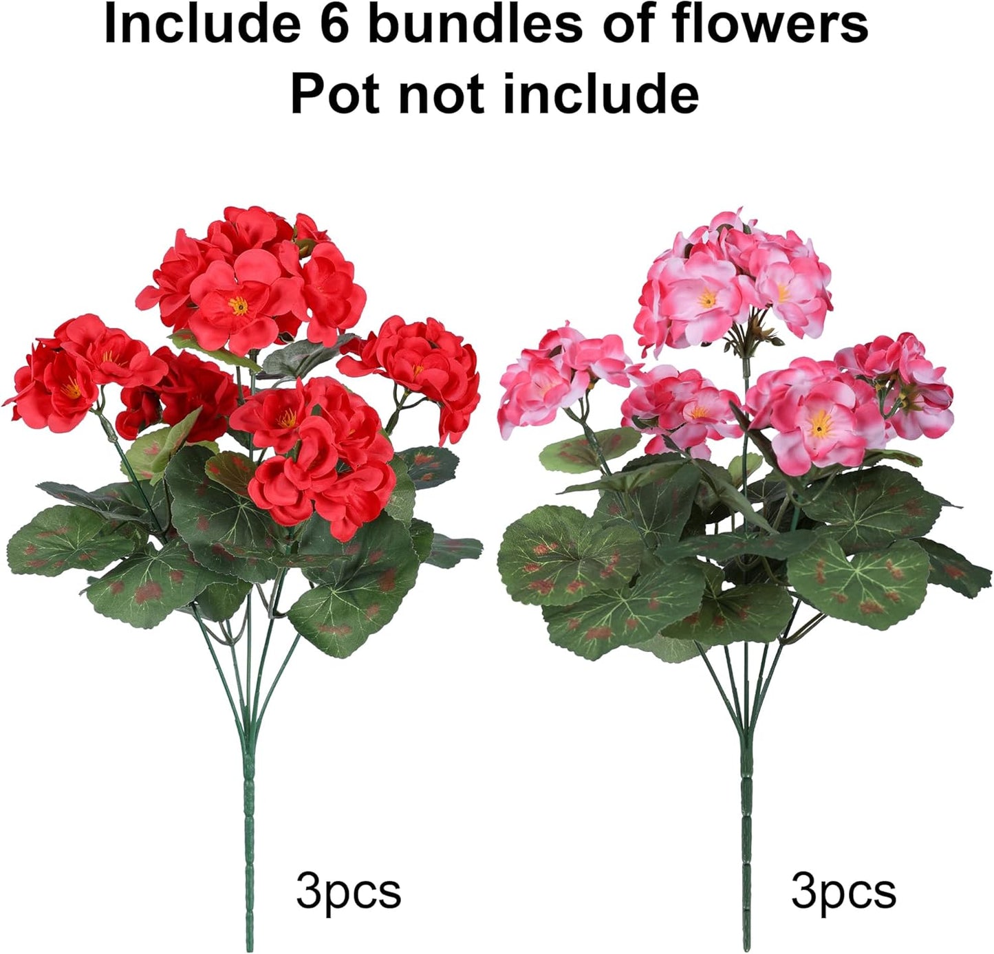 Artificial Geraniums Fake Flowers for Outdoors Decoration, 6 Bundles Silk Geraniums Flower UV Resistant Look Real Faux Plants for Front Door Garden Porch Planter Patio Balcony Yard Indoor Home, Mix