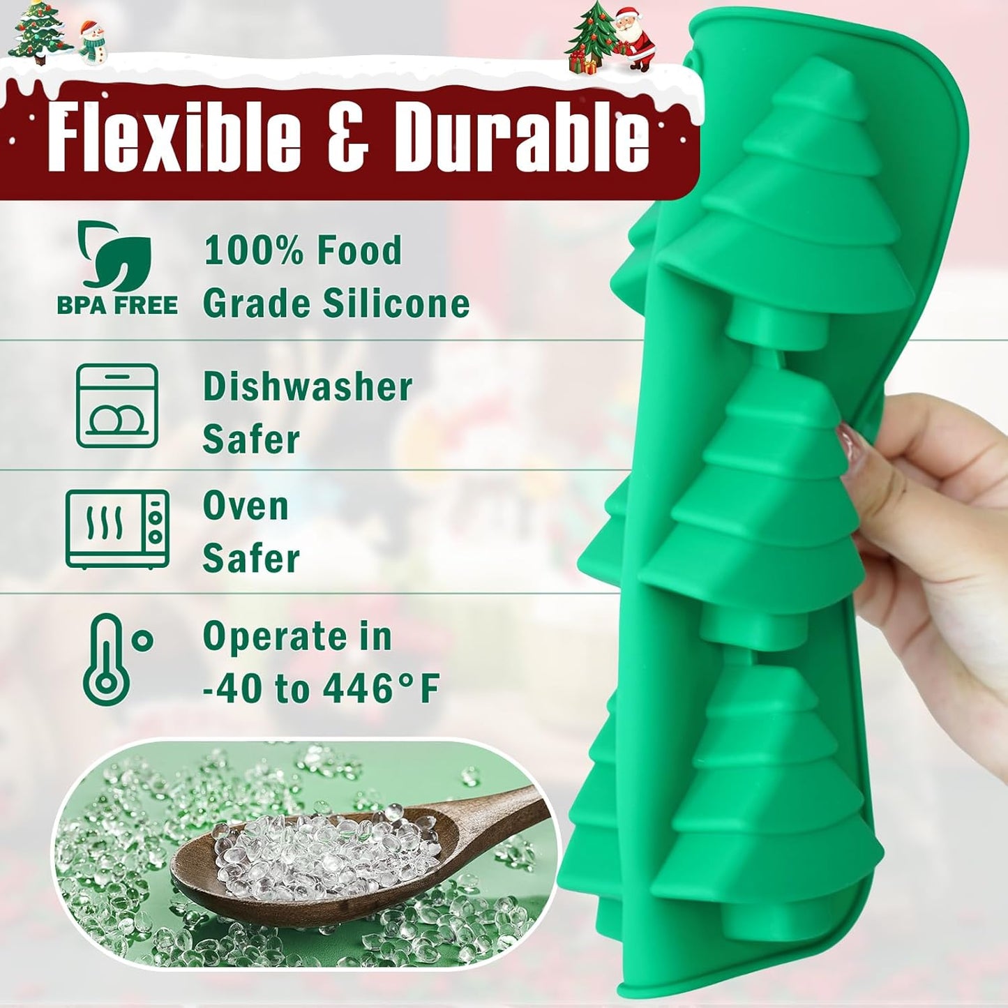 Christmas Tree Silicone Molds 2PCS for Soap Chocolate Candy Cake Cocoa Bomb Bath Bomb Ice Candle Food, 3D Xmas Themed Treat Baking & Freezing Tray BPA Free Food Grade Holiday Moulds