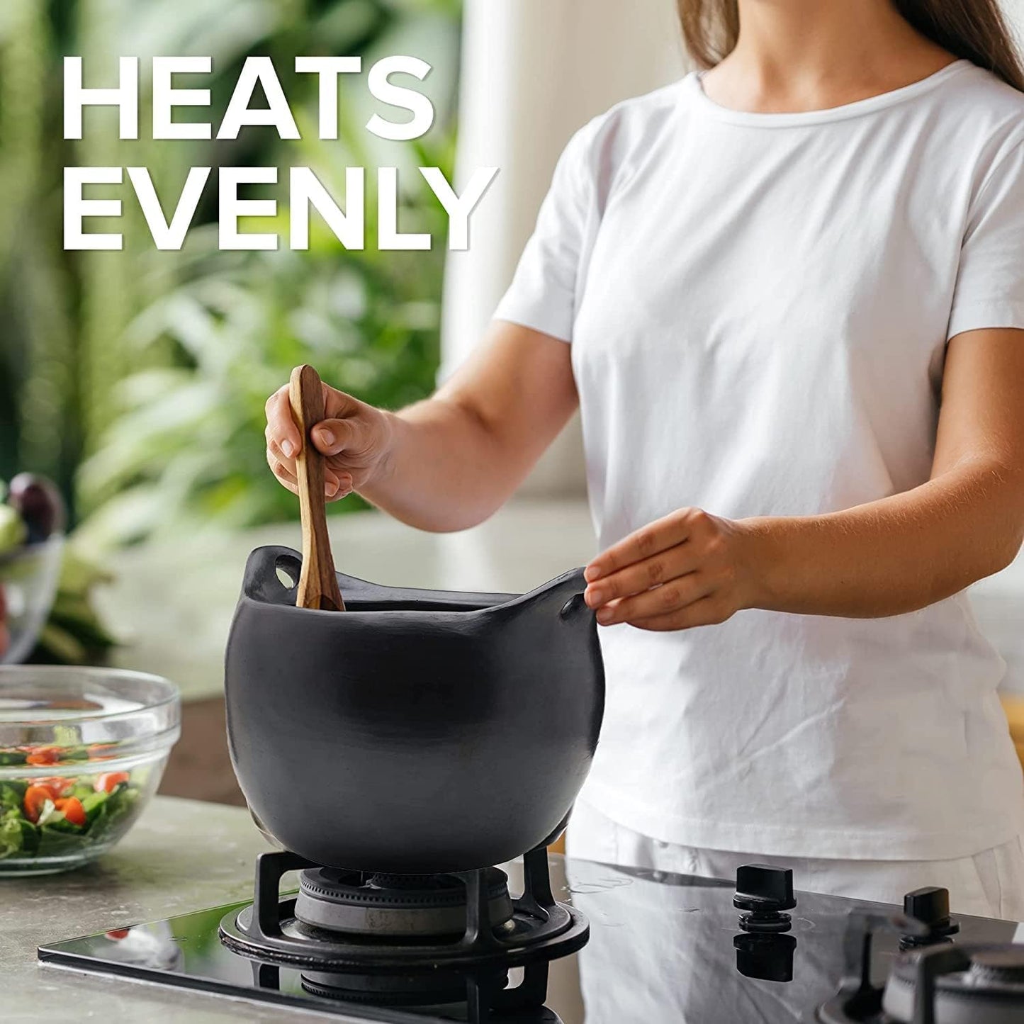 Authentic Chamba Soup & Bean Pot w/Cover - Elegant, All-Natural Black Clay Dutch Oven for Slow, Even Cooking - Stovetop & Oven Safe – Earthenware, Handmade in Colombia, V. Small, 1.5 Qt.