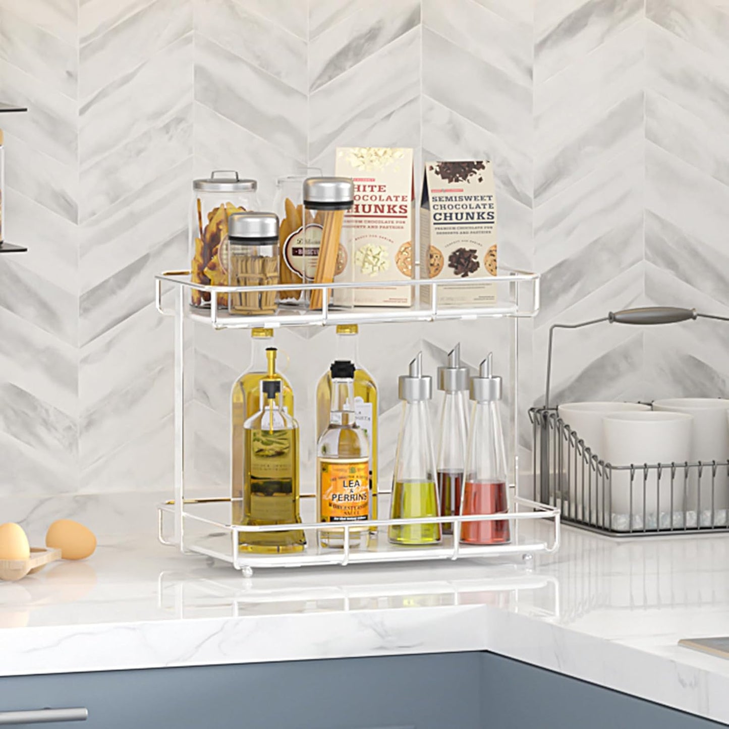 Bathroom Organizer Countertop Perfume Organizer Makeup Organizer Cosmetics Storage Display Rack Vanity Tray Dresser Stainless Steel Gold Shelf White Marble Ceramic Tray