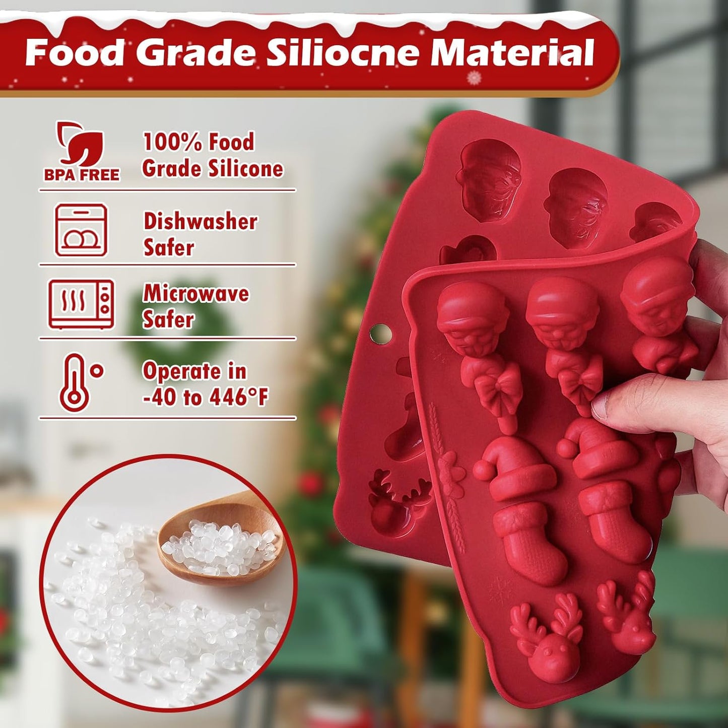 HKNMTT Christmas Silicone molds for Xmas Candy Chocolate Wax Decor, 60 Cavity 11 Shapes Gummy Mould, Including Tree Santa Cane Hat Socks Elk Gingerbread Man Bell Glove Snowman Food Grade DIY Set