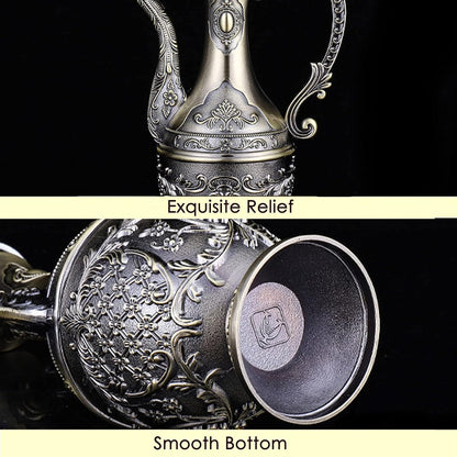 Vintage Turkish Coffee Pot and Cups Set,Tea Service Set Including Teapot,Tea Tray and Metal Cups for Wine Cabinet Decor,Wedding Ornaments (Bronze with Yellow Crystal)