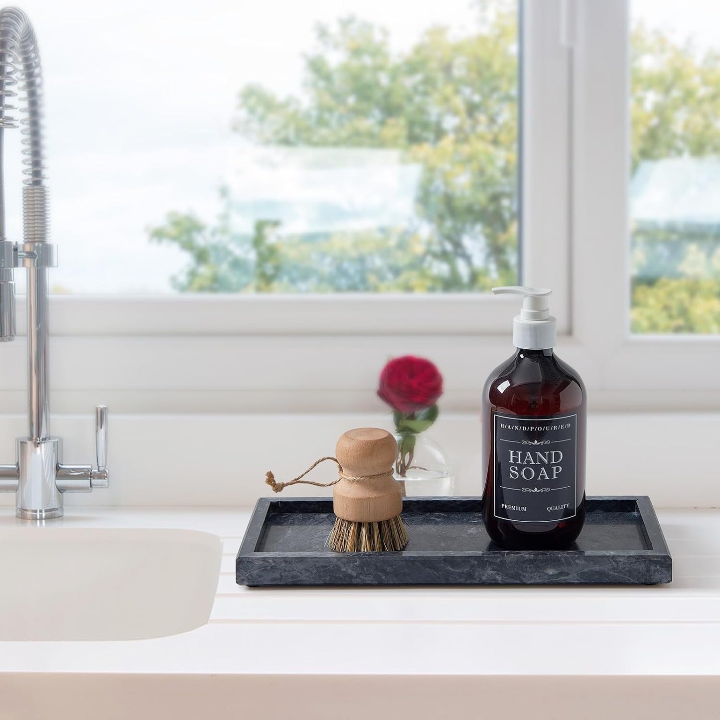 Luxury Natural Small Marble Tray for Bathroom Vanity and Kitchen Sink, Stone Countertop Organizer for Soap Dispenser, Jewelry, Perfume, Candle, Ring, Home Decor, Non-Resin Non-Ceramic