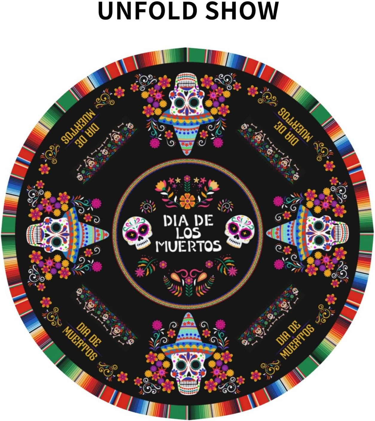 Mexican Round Tablecloth, Traditional Colorful Skull Floral Dia De Los Muertos Azulejo Mosaic Mexico Water Resisitant Table Cover for Dining Kitchen Living Room Home Party Holiday Decor 36 inch Round