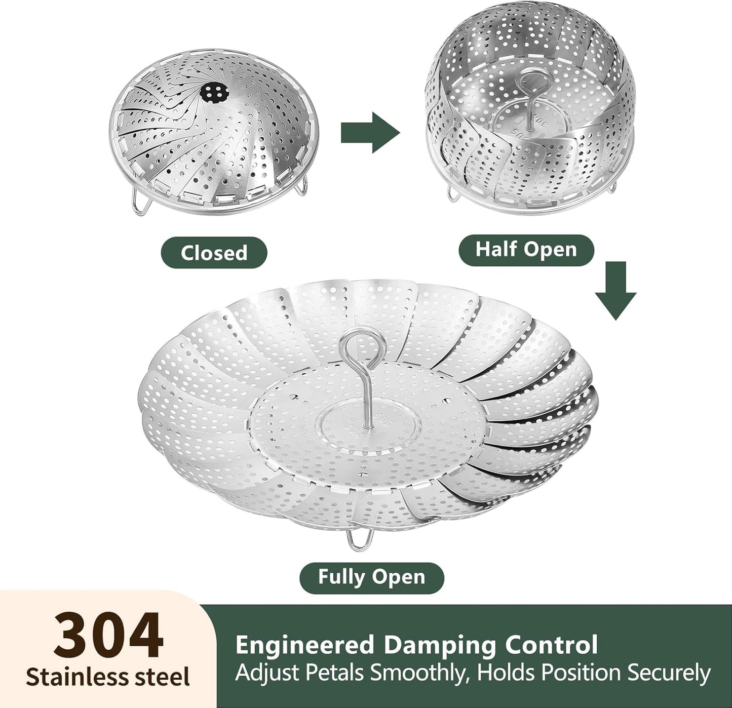 Steamer Basket for Cooking 304 Stainless Steel Entirely Thickened,Collapsible Steamer Insert for Pots, Fits Instant Pot/Skillets (6.5'' To 11‘’)