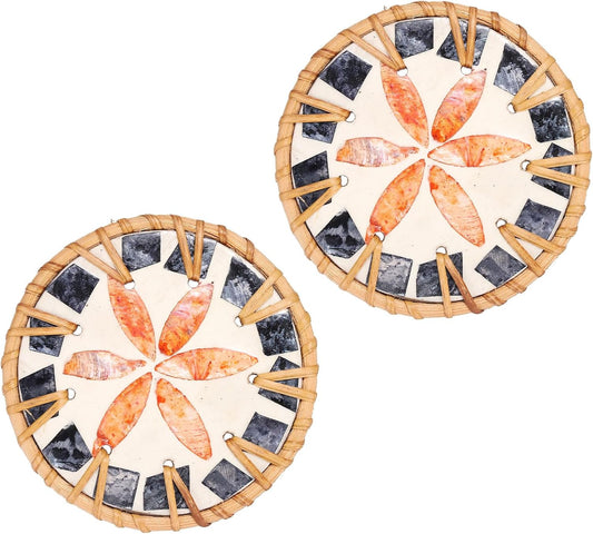 uxcell 2Pcs Handmade Woven Rattan Coasters, Heat-Resistant Drink Coasters for Coffee Table Dining Room Kitchen Coffee Wine Decor, Orange Petal
