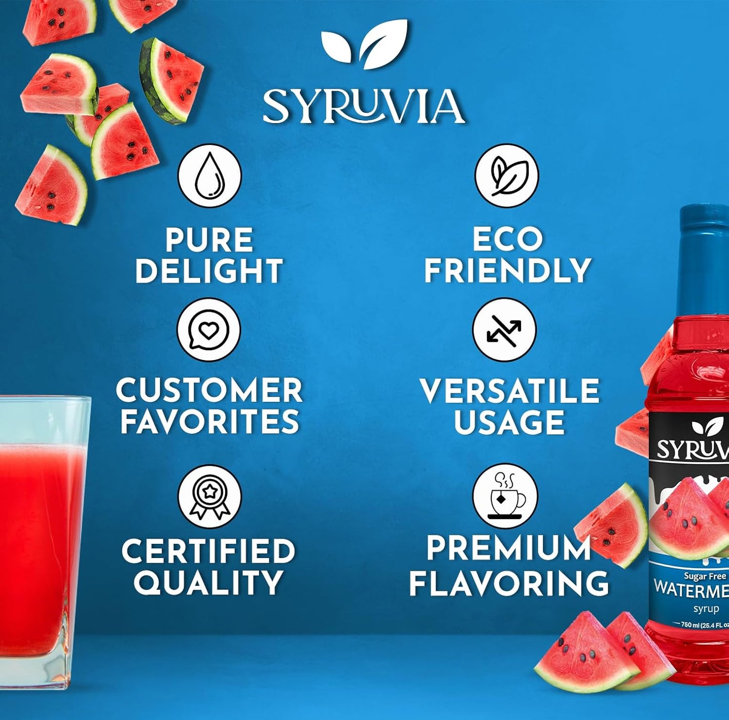 Syruvia Sugar-Free Watermelon Syrup, Flavored Syrup for Drinks, Cocktails, Lemonades, Iced Teas, and Desserts – 25.4 fl oz