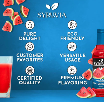 Syruvia Sugar-Free Watermelon Syrup, Flavored Syrup for Drinks, Cocktails, Lemonades, Iced Teas, and Desserts – 25.4 fl oz