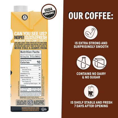 Wandering Bear Organic Caramel Cold Brew Coffee - Strong, Bold, Smooth, Unsweetened, Shelf-Stable, Ready to Drink, Gluten Free, & Vegan Iced Cold Brewed Coffee Drink - 32 fl oz, 3 pack