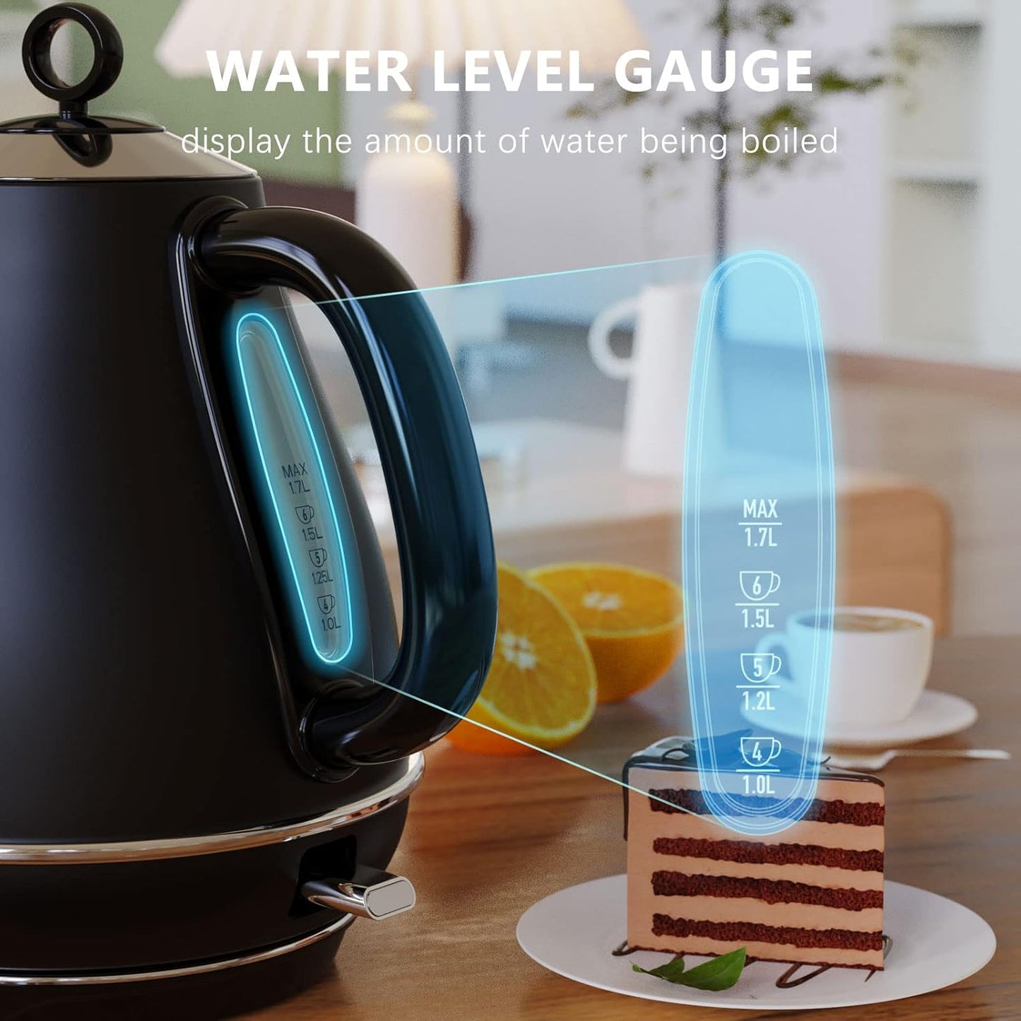 Evoloop 1.7L Electric Kettles, BPA Free Tea Kettle, Hot Water Boiler Heater, Stainless Steel Teapot, Auto Shut-Off & Boil-Dry Protection, 120V/1500W (Black)