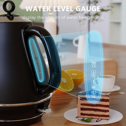 Evoloop 1.7L Electric Kettles, BPA Free Tea Kettle, Hot Water Boiler Heater, Stainless Steel Teapot, Auto Shut-Off & Boil-Dry Protection, 120V/1500W (Black)