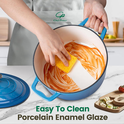 Chef Power Dutch Oven Pot with Lid 5QT, Enameled Cast Iron Dutch Oven for Bread Baking, Braising, Stews, Roasting, Oven Safe Dutch Ovens, Gradient Blue