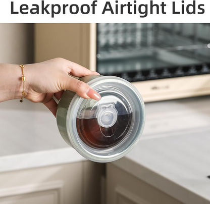 Ceramic Bowl with Lid: 20 oz Microwave Safe Food Storage Container for Soup, Salad, Cereal, Leftovers, Meal Prep, Lunch, Picnic, Camping, Serving - Airtight, Green, 1 PCS