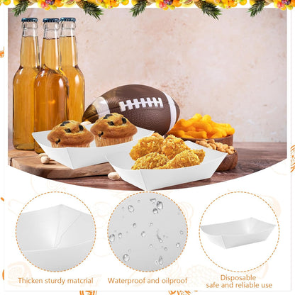 200 Pcs Paper Food Tray Sturdy Disposable Food Boats Nacho Plates Disposable Serving Snack Trays for Catering, Party Birthday Supplies, and Food Service (White)