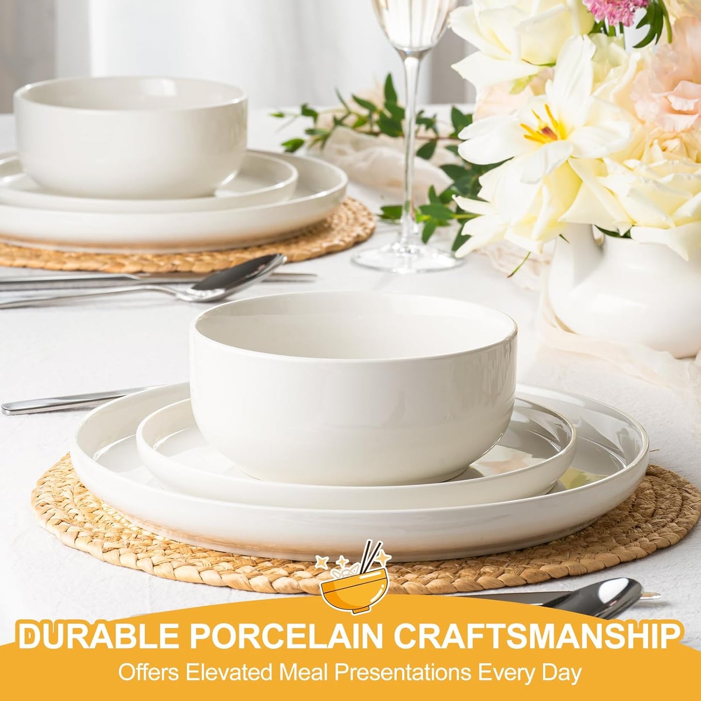 EWFEN Plates and Bowls Sets, 24 Pieces Stoneware Dinnerware Set for 8, Ceramic Dishware Dishes Set, Scratch Resistant Dishes Set, Dishwasher & Microwave Safe