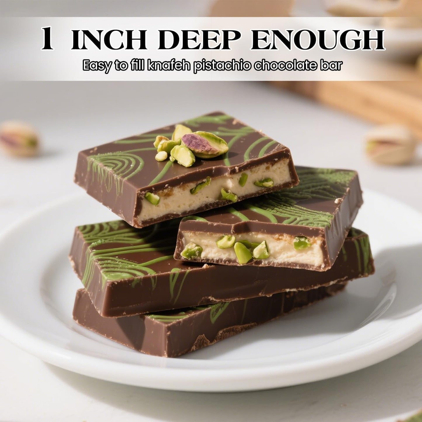 1 Inch Chocolate Bar Mold Deep Dubai Stuffed Chocolate Molds Silicone Large Break Apart Candy Molds (2 Pcs)