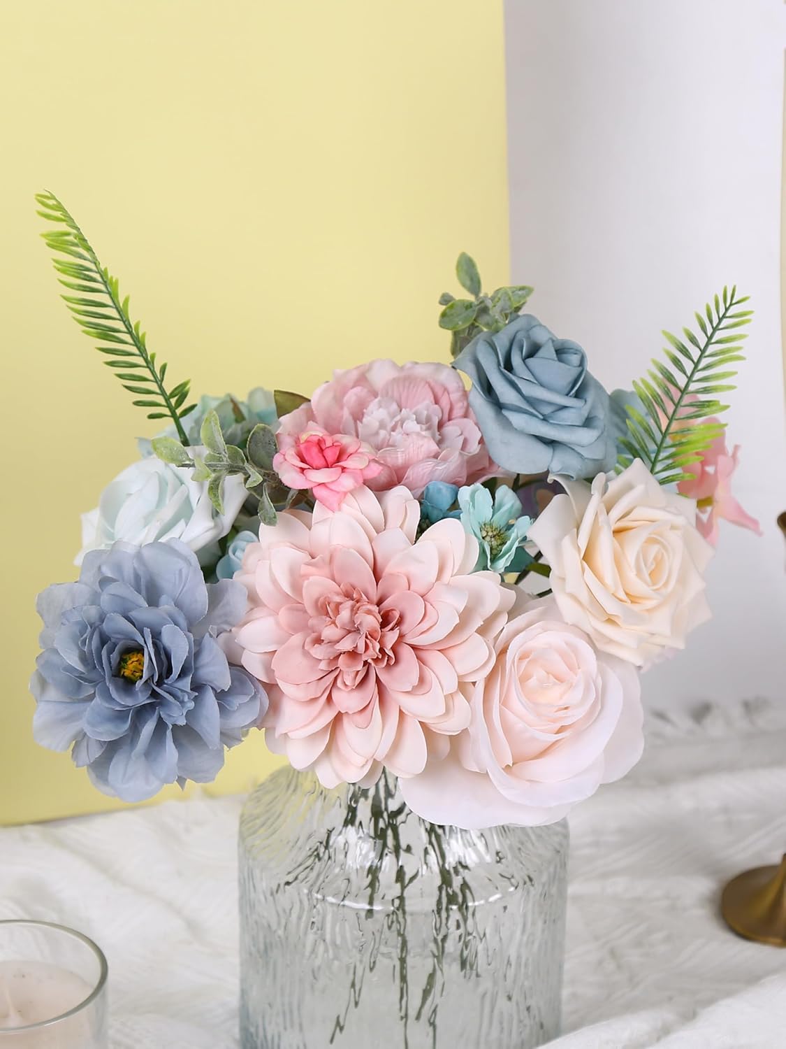Pink Blue Flowers Combo Box, Light Blue Rose Silk Fake Flowers for DIY Floral Arrangements Wedding Bouquets Centerpiece Baby Shower Party Decoration (Blue Pink)